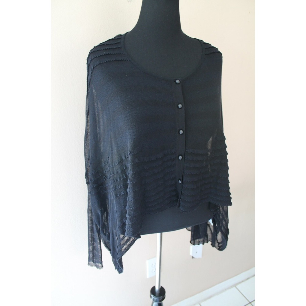 Les Copains‎ Womens Black Scoop Neck Ruffle Button Down Sweater sz S YJ01